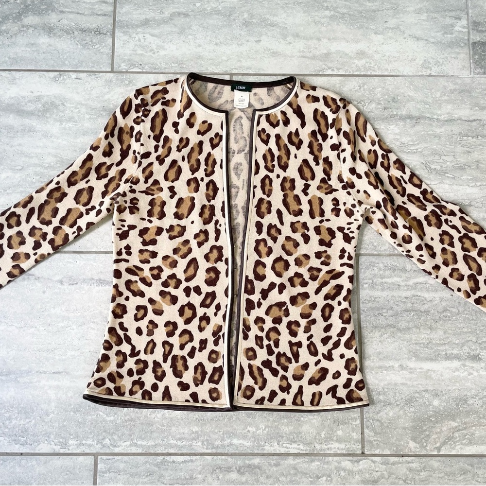 J.Crew 100% Wool Cheetah 3/4 Sleeve Cardigan Size Medium‎